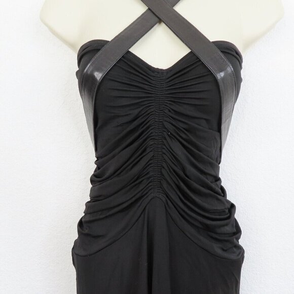 Donna Karan Medium Black Strapless Ruched Dress Leather Straps Union Made VTG - Picture 5 of 12